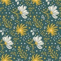 seamless summe pattern with wild and meadow flowers on green background Royalty Free Stock Photo