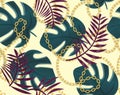 Seamless summer pattern with chains and tropical leaves. Exotic texture for fabric. Trendy fashion print. textile, wrapping paper,