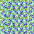 Seamless summer pattern of chamomiles, cornflowers, bluebells on the grass.