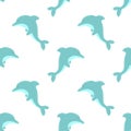 Seamless summer pattern with cute dolphins. Vector sea illustration for children, holiday, background, print, design, fabric, baby Royalty Free Stock Photo