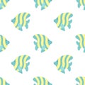 Seamless summer pattern with cute stripes fishes. Vector sea illustration for children, holiday, background, print, design, fabric