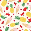 Seamless summer pattern with ice cream and fruits