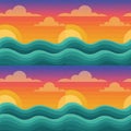 Seamless summer pattern of ocean waves sun and sky vector illustration Royalty Free Stock Photo