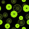 Seamless summer pattern. Print of slices of green lime on black background. Citrus fruit background. Royalty Free Stock Photo