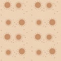 Seamless summer pattern with sun illustrations on wavy background in muted brown tones Royalty Free Stock Photo