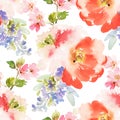 Seamless summer pattern with watercolor flowers handmade. Royalty Free Stock Photo