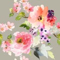 Seamless summer pattern with watercolor flowers handmade. Royalty Free Stock Photo