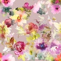 Seamless summer pattern with watercolor flowers
