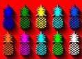 Seamless summer pineapple fruit with vivid fashion colors. Cute tropical pattern, vector texture background. Colorful pineapple