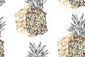 Seamless summer pineapple with gold texture isolated on white background. Seamless pattern in vector. Fruit illustration Royalty Free Stock Photo