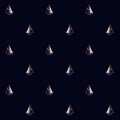 Seamless summer sea pattern with sailing ships on dark navy