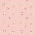 Seamless summer time holiday vacation season repeat pattern in pink background Royalty Free Stock Photo