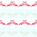 Seamless summer tropical pattern with cute flamingo bird