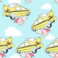 Seamless super cat is lifting the car pattern Royalty Free Stock Photo