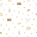 Seamless sweet dreams sheep animal pattern. Watercolor illustration on white background Royalty Free Stock Photo