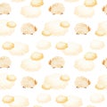 Seamless sweet dreams sheep and clouds animal pattern. Watercolor illustration on white background