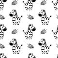 Seamless sweet zebra pattern ,black silhouette on white background,children`s vector illustration