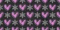 Seamless Symmetric Grunge Pattern of Chalk Drawn Sketches Hearts and Snowflakes on Chalkboard Backdrop Royalty Free Stock Photo