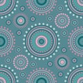 Seamless symmetric pattern of circles and dots of blue, pink and violet colors Royalty Free Stock Photo