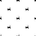 Seamless symmetric pattern with silhouettes of walking black cats isolated on white
