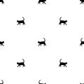 Seamless symmetric pattern with silhouettes of walking black cats isolated on white