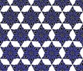 seamless symmetrical blue floral pattern on white background, texture