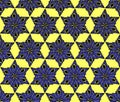 seamless symmetrical blue floral pattern on yellow background, texture
