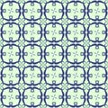 Seamless symmetrical blue pattern with geometric shapes