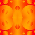 Seamless symmetrical illustration of orange balls on a gradient orange-red background. Beautiful, multicolored abstraction