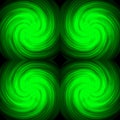 Seamless symmetrical image of a green galaxy on a black background. Green abstraction with a mirror pattern of circular motion