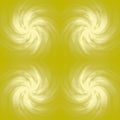 Seamless symmetrical image of a white galaxy on a yellow background. Yellow abstraction with a mirror pattern with circular motion