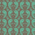 Seamless symmetrical mint lace on brawn background. Vector illustration