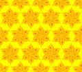 seamless symmetrical pattern of abstract red graphic elements on a yellow background Royalty Free Stock Photo