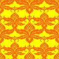 seamless symmetrical pattern of abstract red plant elements on a yellow background Royalty Free Stock Photo