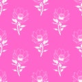 seamless symmetrical pattern of white graphic magnolia flowers on a pink background