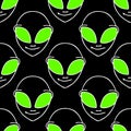 seamless symmetrical white-green pattern with a close-up humanoid face on a black background