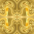 Seamless symmetrical yellow background with round patterns. Abstraction of liquid gold. Rounded textures with sinuous lines