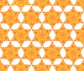 seamless symmetrical yellow floral pattern on white background, texture