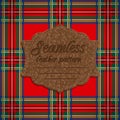 Seamless tartan pattern and label with seamless leather texture Royalty Free Stock Photo