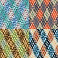 Seamless tartan pattern set. Diagonal. Cool palette.