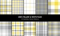 Seamless tartan plaid pattern collection in yellow, grey, white. Spring summer light pastel glen, tweed, gingham, vichy. Royalty Free Stock Photo