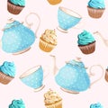 Seamless teacups and cupcakes Royalty Free Stock Photo