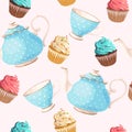 Seamless teacups and cupcakes Royalty Free Stock Photo