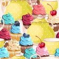 Seamless teacups and cupcakes Royalty Free Stock Photo