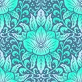 Seamless teal Damask pattern on a blue background