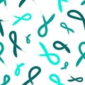 Seamless teal ribbon ovarian cancer artisitc vector background