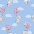 Seamless Teddy Bear pattern. Vector background with cute cartoon bears and heart balloons