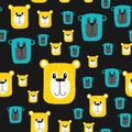 Seamless teddy bear pattern vector hand drawn illustration cartoon style.bear faces on dark background.suitable for