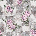 Seamless textile digital flower floral design on ground with flower shadow for wallpaper , fabric ,and digital print design