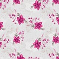 2232651963 Seamless textile flower design with light red color ground Royalty Free Stock Photo